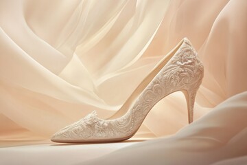 Elegant Bridal Shoe on Soft Fabric Background