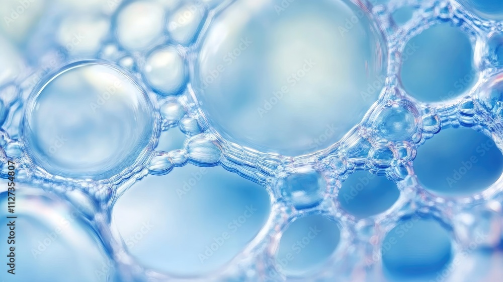 Poster macro close up of soap bubbles resembling cell structures showcasing the intricate patterns and text