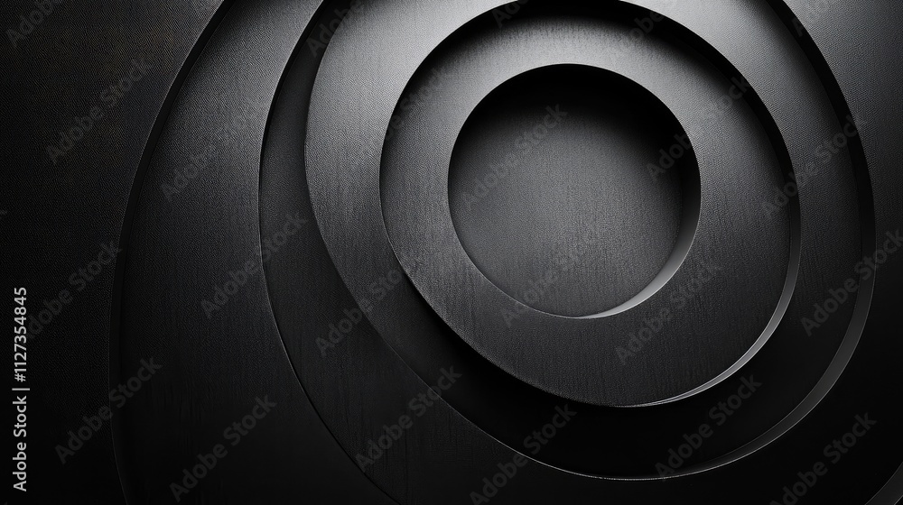 Poster modern abstract design featuring concentric circles in a sleek black texture suitable for background