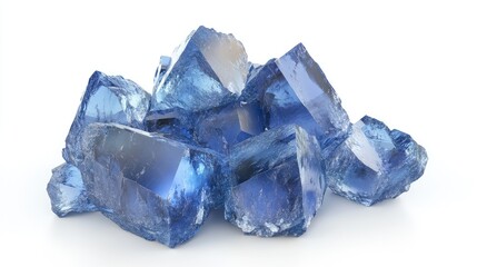 Fototapeta premium Blue Aventurine gemstones beautifully arranged on a clean white background showcasing their natural brilliance and texture for decorative use.