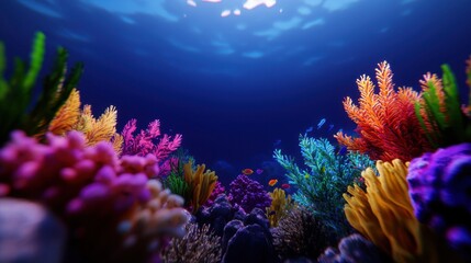 Obraz premium A colorful coral reef with a variety of fish swimming around