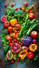 The book of human health, Healthy vegetarian food concept, healthy vegan lifestyle, fitness food, fresh organic fruits and vegetables in vibrant colours, Healthy Eating Concept, nutrition and wellness