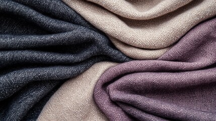 A diverse assortment of raw textiles including silk and wool, displayed in an arrangement that emphasizes texture and color.