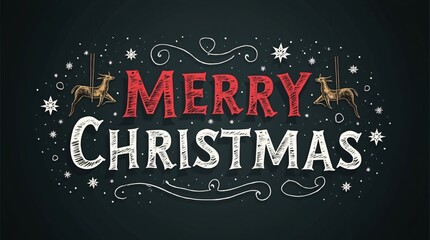 Merry Christmas Chalkboard Art with Festive Holiday Greetings.