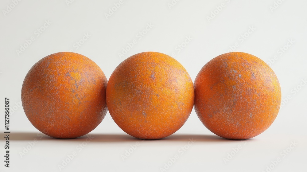 Poster freshly harvested oranges arranged in a neat row on a clean white background showcasing their vibran