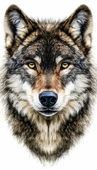 Fototapeta premium Close-up portrait of a wolf's head, showing its intense gaze and detailed fur.