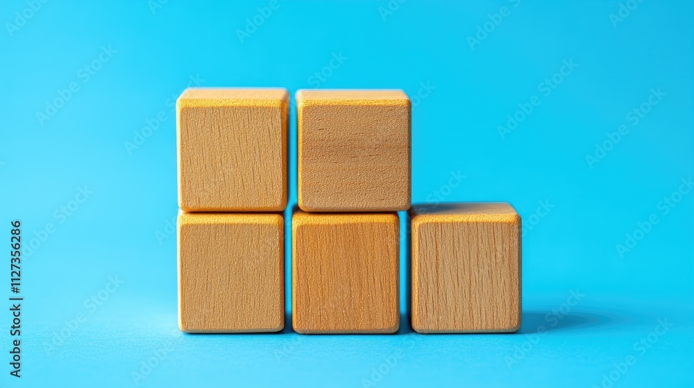 Poster customer satisfaction evaluation wooden blocks arranged in a gradient on a blue background symbolizi