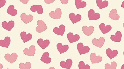 Seamless pattern of pink and pastel colored hearts filling the background, creating a romantic and charming design, ideal for valentine's day, wedding, or any love-themed project