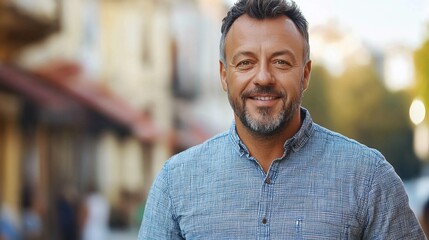 Fototapeta premium Smiling middle-aged man outdoors.