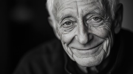 Elderly man smiling warmly at the camera during self-isolation at home showcasing resilience and positivity in challenging times.