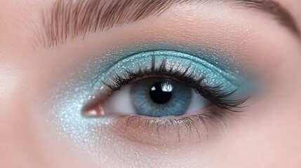 Obraz premium Close up of a blue eye with glitter eyeshadow
