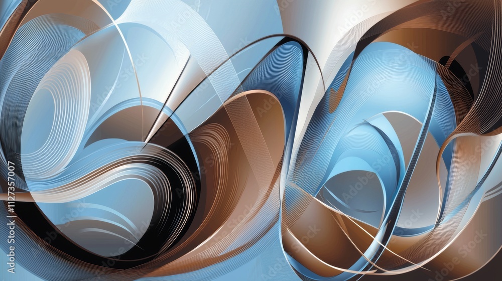 Poster dynamic interplay of abstract lines in shades of blue and brown, forming a mesmerizing visual with s
