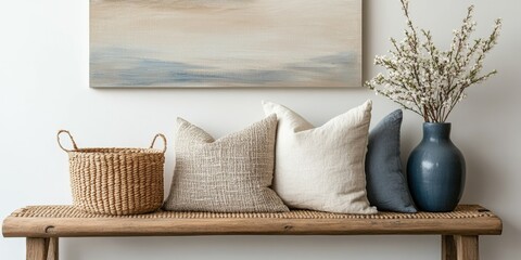 Cozy seating area with decorative elements in soft tones