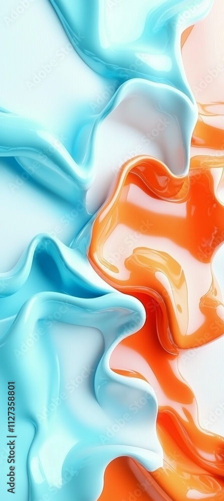 Poster smooth, swirling shapes in vibrant orange and calming light blue create a dynamic and visually appea