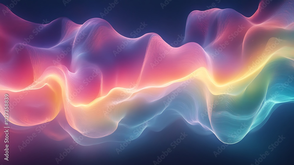 Poster abstract colorful waves flowing softly across dark background