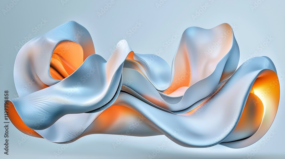 Poster smooth elegant satin fabric flowing and waving with inner orange light creating a beautiful abstract