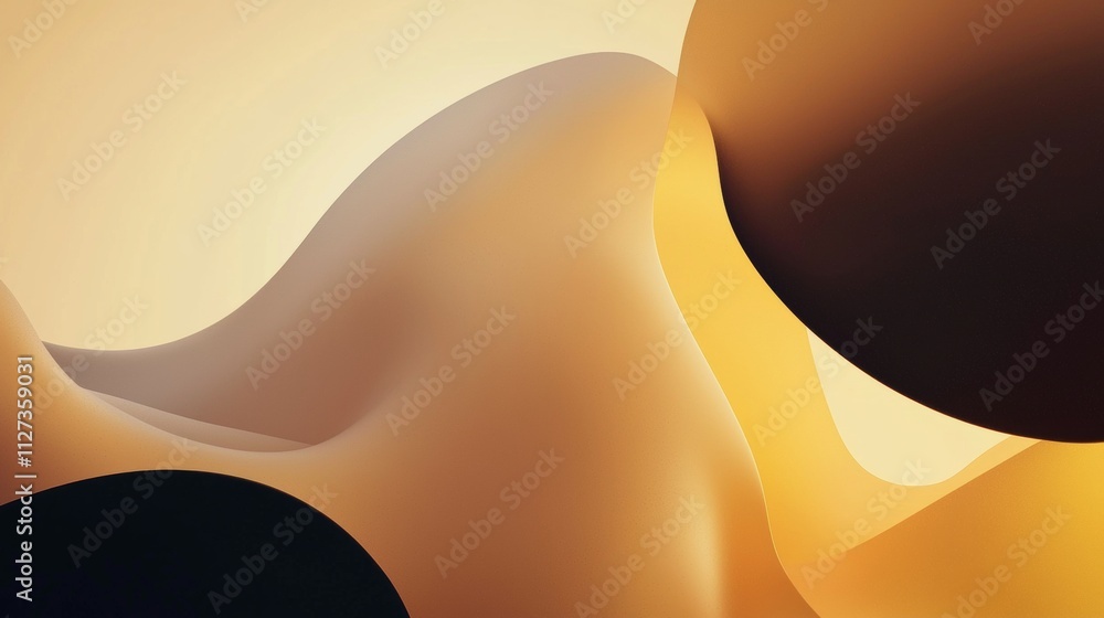 Poster Smooth, undulating shapes in shades of yellow and brown intertwine, creating a dynamic and visually engaging abstract composition with a sense of depth and movement