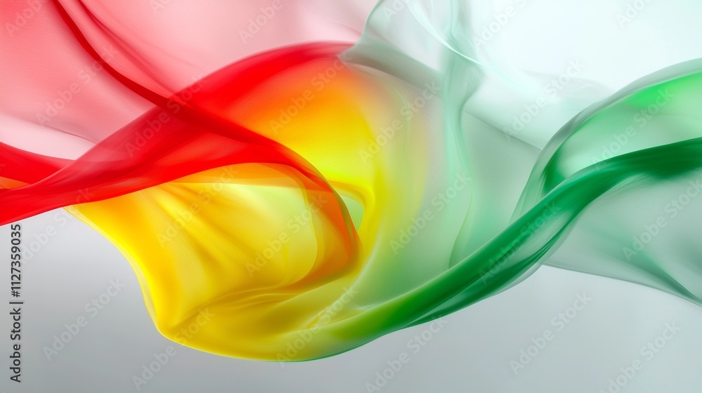 Aufkleber smooth elegant chiffon fabric flowing in the air forming colorful waves of red, yellow and green, cr