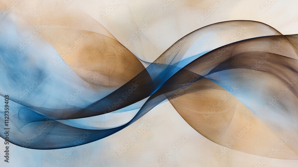 Poster blending blue and brown waves creates an elegant and smooth abstract background, showcasing a modern