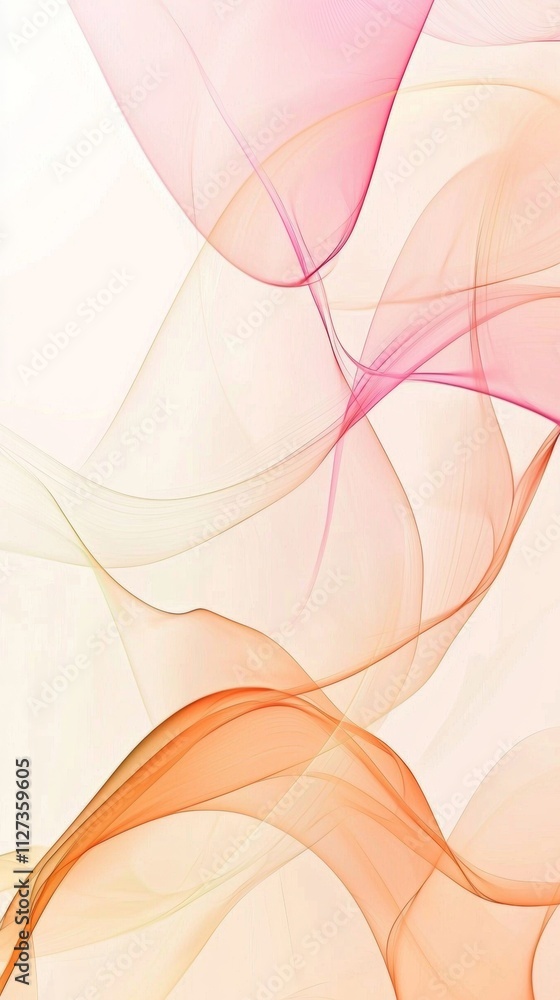 Poster smooth, translucent waves of pink and orange intertwine and flow gracefully against a clean white ba