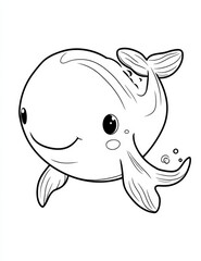 Fototapeta premium Cute Whale Coloring Page: A delightful illustration of a smiling whale, perfect for kids to color in and bring to life. Let their imagination swim free as they create their own underwater world. 