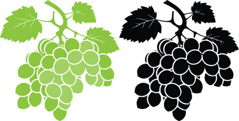 A bunch of grapes fruit with leaves color silhouette vector illustration.