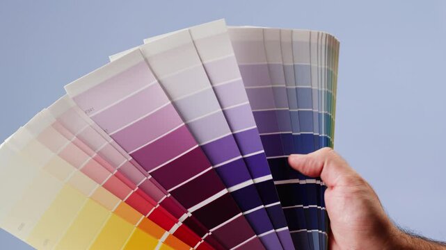 Color pallet, choosing the color by designer, furniture real estate or construction works. Creative graphic designer workspace, Work space of architect.