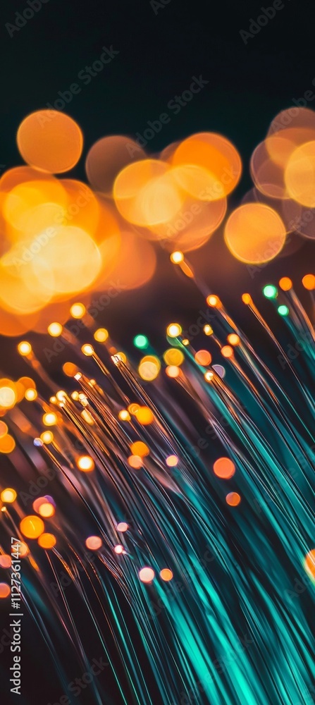 Poster fiber optic cables are transmitting data. creating a mesmerizing bokeh effect with glowing orange an