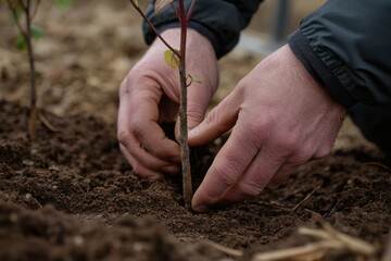 Careful Hands Planting Young Tree in Rich Soil