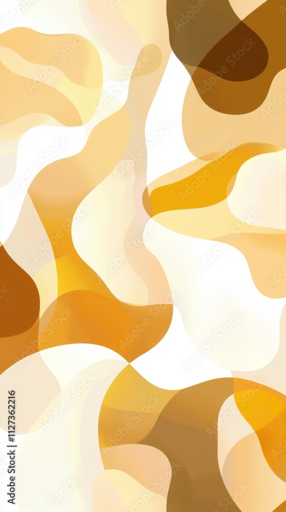 Poster smooth, flowing shapes in shades of yellow and brown create an organic and dynamic abstract composit
