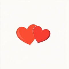 Two red hearts overlapping each other, symbolizing love, romance, valentine's day, and relationships, creating a simple yet powerful image of affection on a clean white background