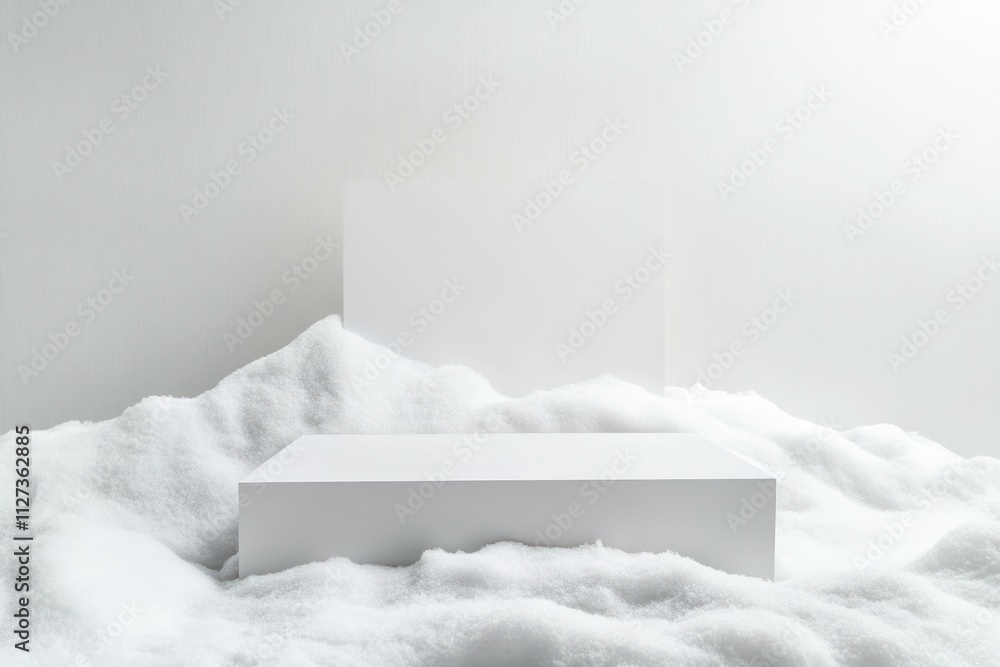 Poster minimalist display with soft textures and white elements