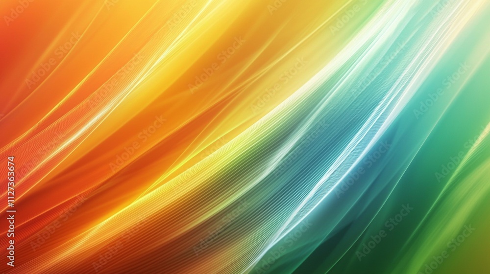 Poster smoothly blending warm hues of orange and yellow with cool shades of green and blue, creating a vibr