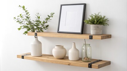 Floating Wood Shelf Styling Minimalist Home Decor with Greenery and Ceramics, Home Decor, Interior Design