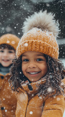 Kids playing in the freshly fallen snow, Winter outdoor fun, Friendly competition, Laughter and smiles