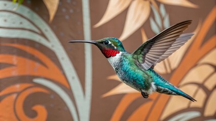 Obraz premium Anna's Hummingbird in Flight, Abstract Background, Close-up, Wildlife Photography, Bird, Nature Hummingbird, Wildlife Photography