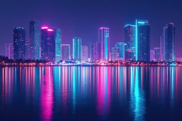 Fototapeta premium Vibrant Neon City Skyline at Dusk