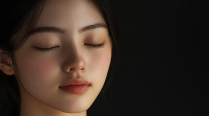 Fototapeta premium Tranquil Reflection Serene Japanese Woman in Contemplative Pose