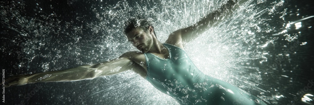 Poster A swimmer gracefully moves through water, creating dynamic splashes and ripples.