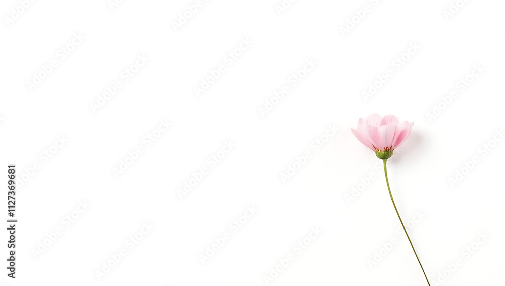 Poster Simple floral design concept featuring a single flower on a clean white background with ample empty space for text overlays._00003_