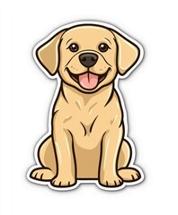 A cheerful cartoon illustration of a golden retriever puppy sitting happily.