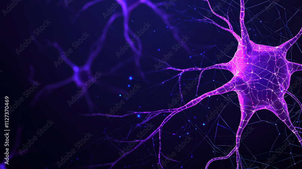Poster neurons with vibrant purple colors and intricate connections create stunning visual representation o