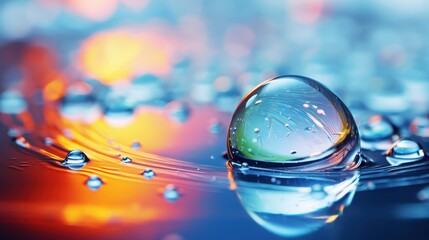 Glass Orb Rests on Water With Colorful Background