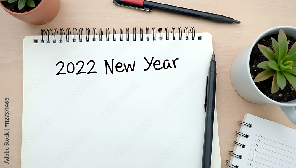 Poster planning the 2022 new year goals involves creating a concept, setting actions, and taking notes with