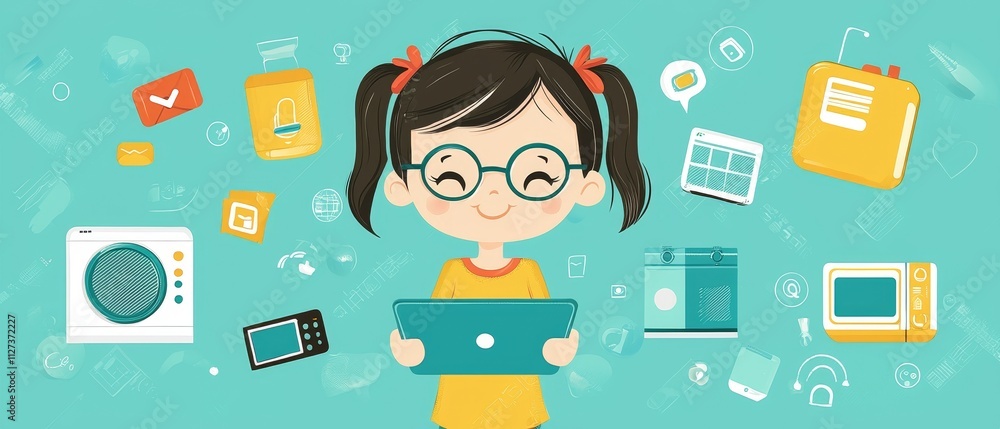 Poster child from generation alpha engaging with innovative technology in a virtual learning environment at