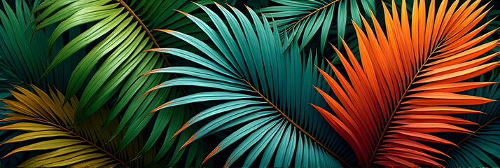 Obraz premium Palm leaves from tropical regions display vibrant and exotic colors in their foliage._00001_