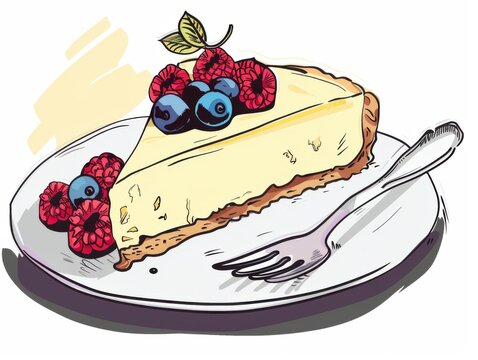 cheesecake slice with berries on plate clip art preview