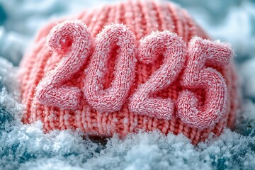 Knitted Hat with Happy New Year 2025 Numbers.


