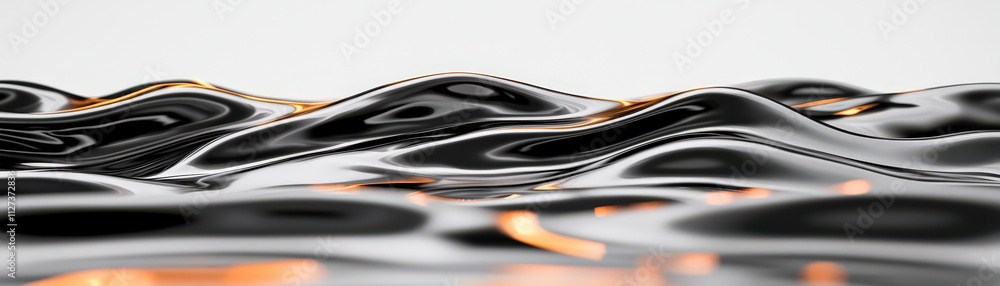 Poster smooth black waves with subtle orange highlights create mesmerizing abstract texture. fluidity and s