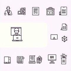 Modern Office Icons Set - Flat Line Style